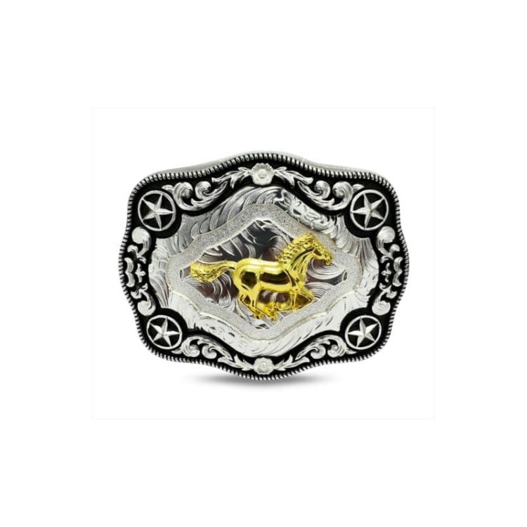 Hebilla vaquera Double G Ranch Star Horse Silver Black
