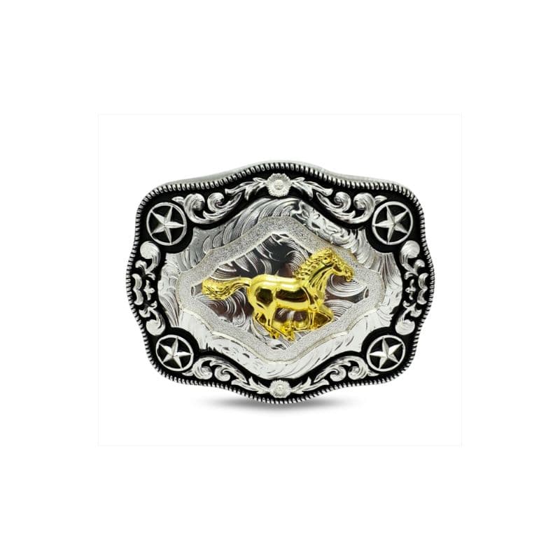 Hebilla vaquera Double G Ranch Star Horse Silver Black