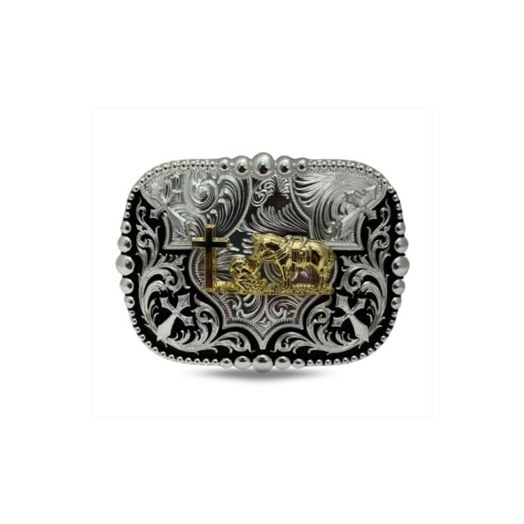 Hebilla vaquera Double G Ranch Fallen Cowboy Silver Black