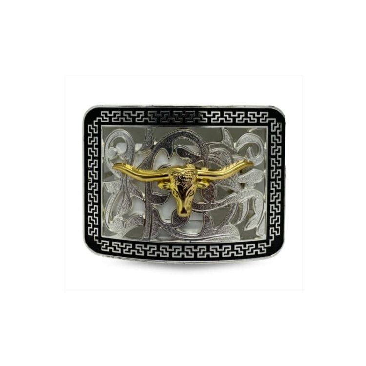 Hebilla vaquera Double G Ranch Bull 3D Silver Black