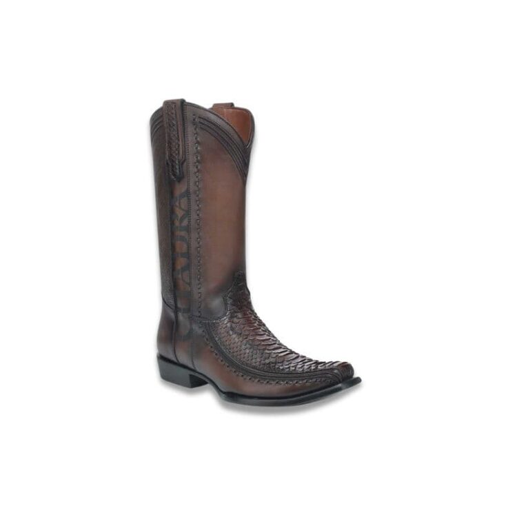 Bota vaquera exótica piel pitón marrón