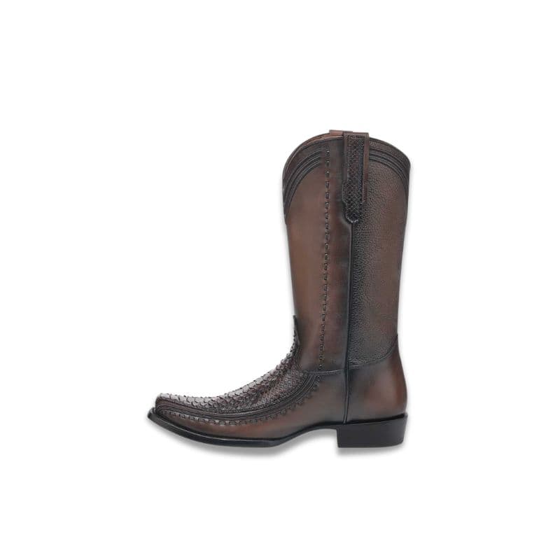 Bota vaquera exótica piel pitón marrón