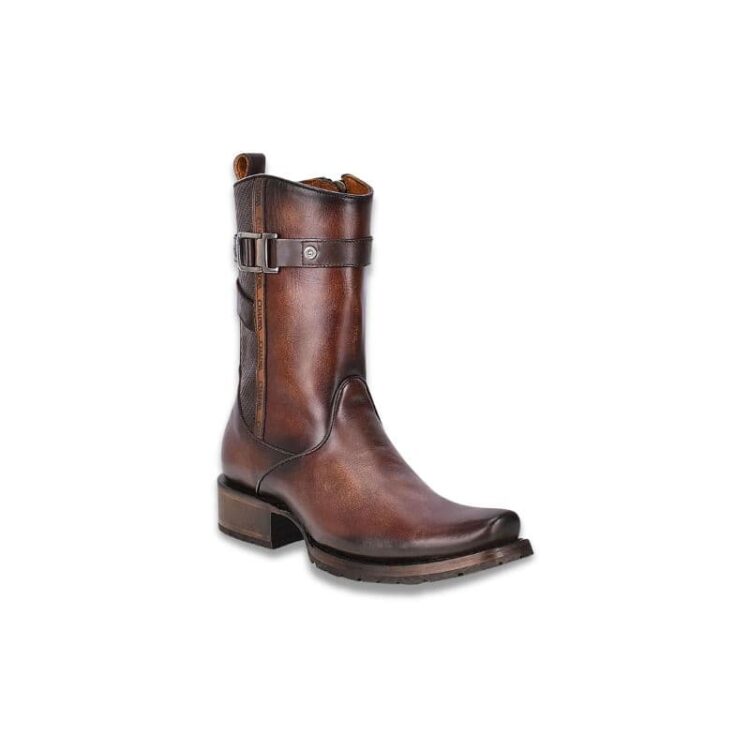 Bota urbana piel café pintada a mano para hombre