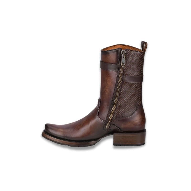 Bota urbana piel café pintada a mano para hombre