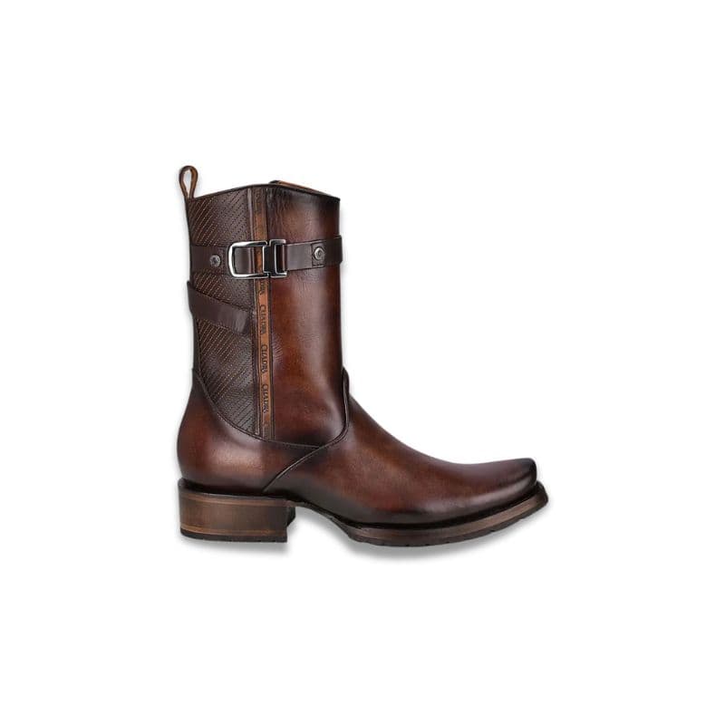 Bota urbana piel café pintada a mano para hombre