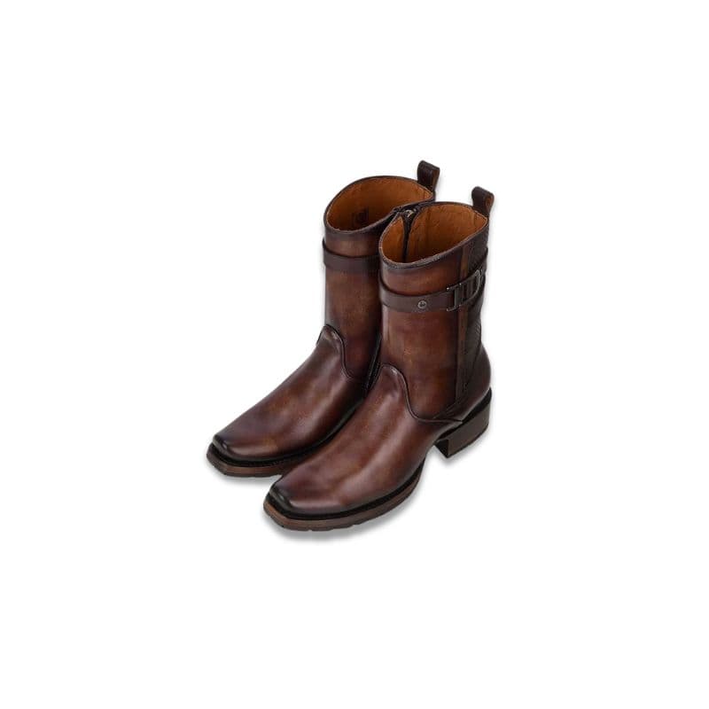 Bota urbana piel café pintada a mano para hombre