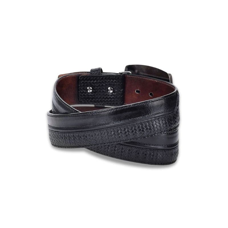 Cinturón western piel negra con textura tejida