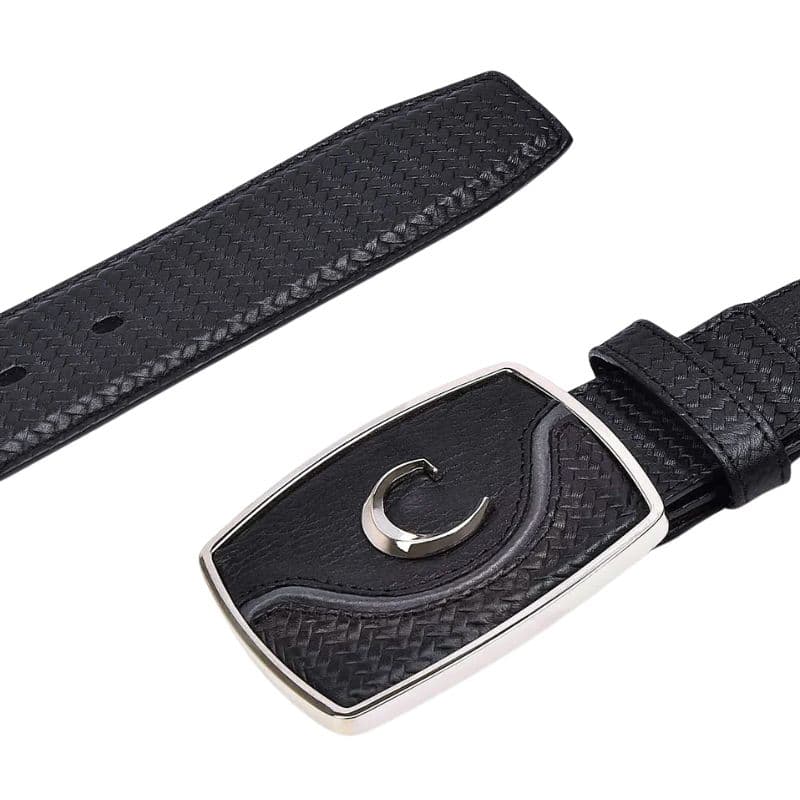 Cinturón western piel negra con textura tejida
