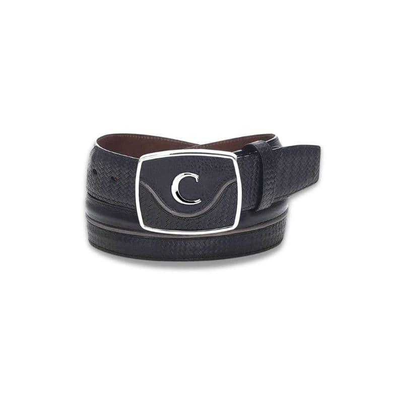 Cinturón western piel negra con textura tejida