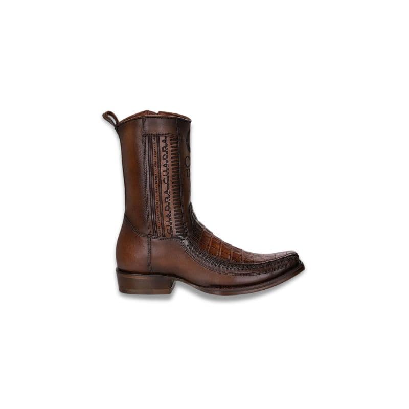 Botas cowboy Cuadra de piel exótica café